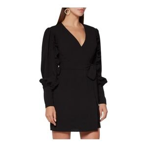 Keepsake the Label Forget You Wrap Black Wrap Dress Ruffle Sleeve Size Medium